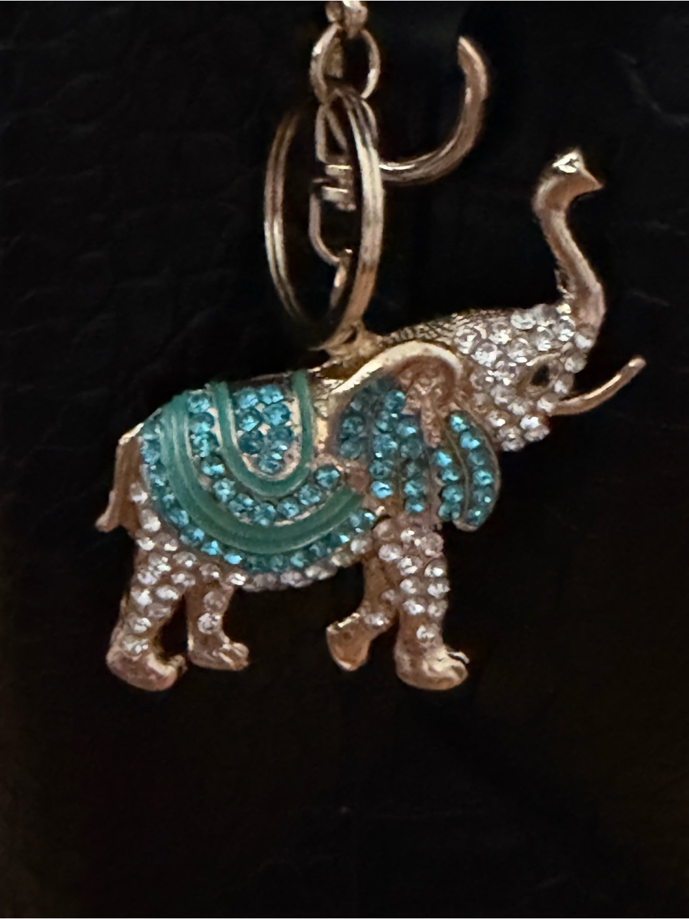 Rhinestone Elephant Keychain with Teal Accents